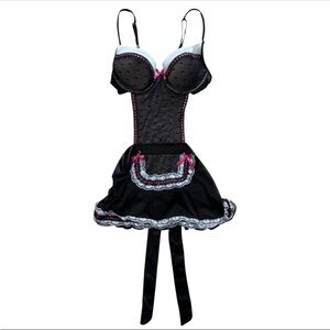 Native Intimates French Maid Babydoll Black & Pink Apron Lingerie Size 34C